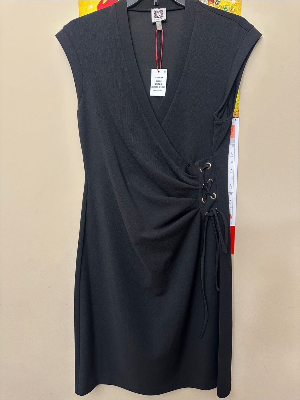 Anne Klein Black Sleeveless Wrap-Style Midi Dress with Side Lace-Up